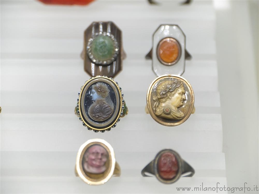 Milan (Italy) - Rings of the collection of ancient jewels in the Museum Poldi Pezzoli